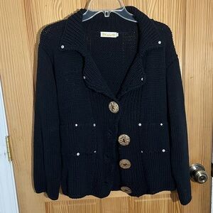 Lulu-B Black Knit Cardigan with Wooden Buttons and Stud Designs